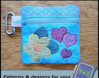 ITH Hearts & Flowers Mini Zipper Bag, In The Hoop Zipper Bag, Flower Zipper Bag, Flower Embroidery, 4x4 Hoop - DIGITAL FILE