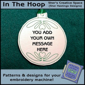 ITH Ornament 9, Add Your Own Text Ornament, Christmas Ornament, Christmas Machine Embroidery Design, Christmas Embroidery DIGITAL FILE