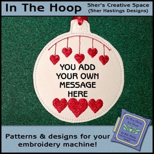 ITH Ornament 6 - Add Your Own Text Christmas Ornament - Hearts Ornament - Christmas Machine Embroidery Design - DIGITAL FILE