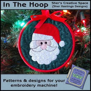 ITH Santa Ornament, Christmas Ornament, Garland Ornament, Santa Machine Embroidery, Christmas Embroidery, Santa Embroidery - DIGITAL FILE