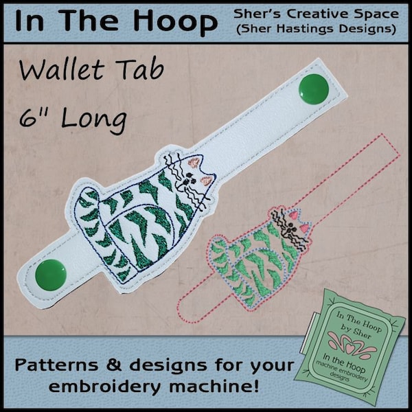 ITH Striped Cat Wallet Tab, Card Wallet Tab, Cat Embroidery, Pet Wallet Tab, Lunch Bag Tag, Purse Pal Tab, 5 x 7 Hoop - DIGITAL FILE