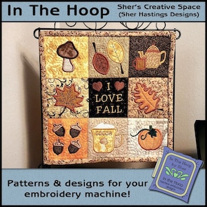 ITH I Love Fall Mini Quilt, Fall Embroidery, Fall Pattern Bundle - 9 Fall Embroidery Patterns, Autumn Embroidery, 4 inch Hoop - DIGITAL FILE