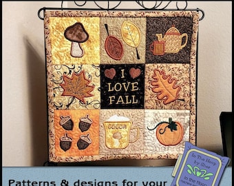 ITH I Love Fall Mini Quilt, Fall Embroidery, Fall Pattern Bundle - 9 Fall Embroidery Patterns, Autumn Embroidery, 4 inch Hoop - DIGITAL FILE