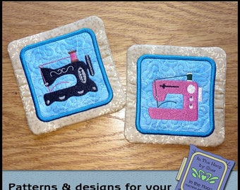 ITH Sewing Machine Coasters - In The Hoop Coasters - Sewing Coasters - Coasters Embroidery Design - 5x7 and 4x4 Hoops - DIGITAL FILE
