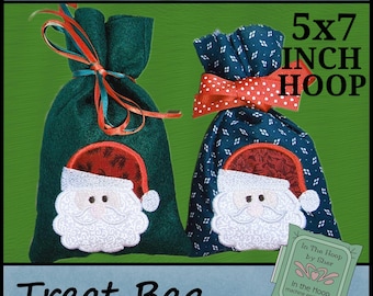 ITH Santa Applique Treat Bag, pochette cadeau de Noël, sac de friandises de Noël, broderie Machine de Noël, broderie de Noël - fichier numérique
