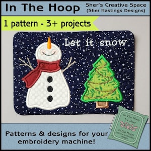 ITH Snowman Mug Rug, Christmas Embroidery, In The Hoop Christmas Mug Rug, Christmas Mug Rug, Snowman Embroidery, Let it Snow DIGITAL FILE