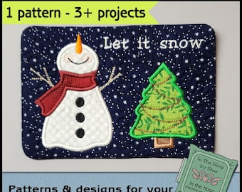 ITH Snowman Mug Rug, Christmas Embroidery, In The Hoop Christmas Mug Rug, Christmas Mug Rug, Snowman Embroidery, Let it Snow DIGITAL FILE