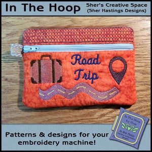 ITH Road Trippin Zipper Bag, Travel Zipper Bag, In The Hoop Zipper Bag, Travel Embroidery, Vacation Embroidery - 5 x 7 Hoop - DIGITAL FILE