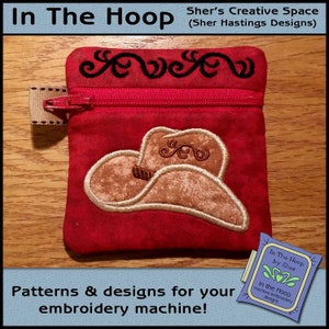 ITH Cowboy Hat Mini Zipper Bag - Fully Lined - In The Hoop Zipper Bag - Western Zipper Bag - Embroidery Design - 4x4 Hoop - DIGITAL FILE
