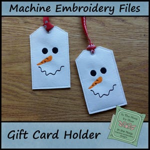 Porte-cartes cadeau de Noël avec broderie bonhomme de neige ITH, porte-cartes bonhomme de neige, broderie de Noël, motif de broderie bonhomme de neige - fichier numérique