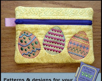 ITH Easter Eggs Zipper Bag - Fully Lined - In The Hoop Zipper Bag - Easter Zipper Bag - Embroidery Design - 5 x 7 Hoop - DIGITAL FILE