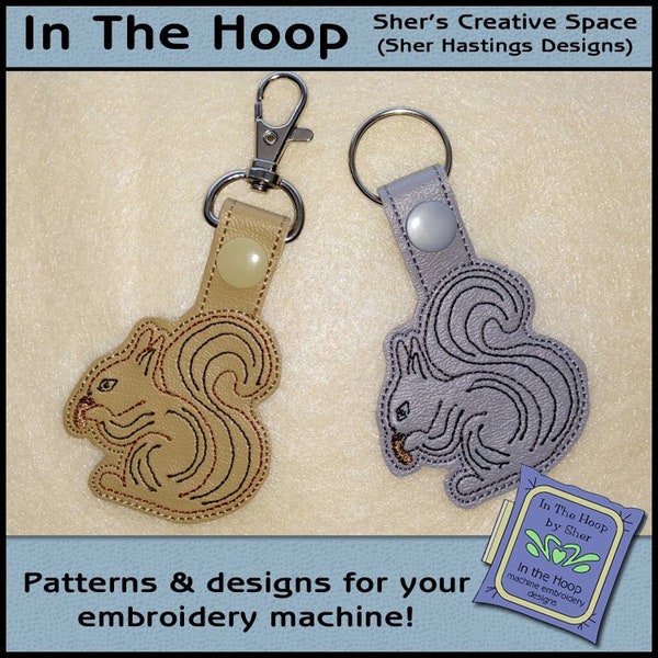 ITH Squirrel Key Fob, Squirrel Bag Tag, Squirrel Snap Tab, Squirrel Machine Embroidery, Squirrel Embroidery, GardenEmbroidery - DIGITAL FILE