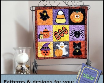 ITH Halloween Time Mini Quilt, Halloween Embroidery, Halloween Mini Quilt, 9 Patterns, 4 inch Hoop, Halloween Embroidery Design DIGITAL FILE