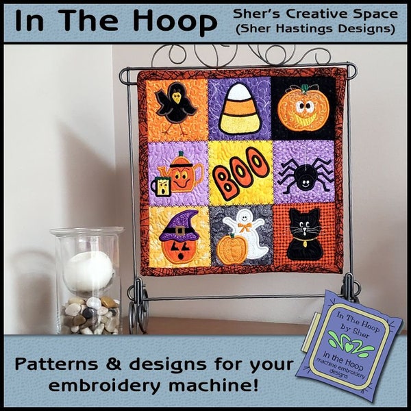 ITH Halloween Time Mini Quilt, Halloween Embroidery, Halloween Mini Quilt, 9 Patterns, 4 inch Hoop, Halloween Embroidery Design DIGITAL FILE