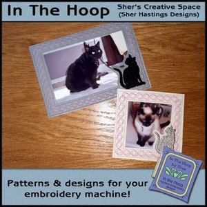 ITH Silhouette Cat Picture Frames - In The Hoop Picture Frame - Cat Frame - Embroidery Design - 5 x 7 and 4 x 4 Hoops - DIGITAL FILE