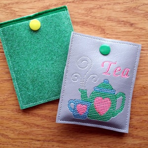 ITH Open Stitch Teapot Small Tea Bag Wallet, Tea Bag Holder 4 X 4 Hoop, Teapot Embroidery, Teapot Machine Embroidery DIGITAL FILE image 4