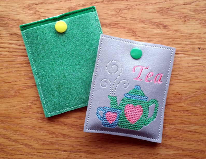 ITH Open Stitch Teapot Small Tea Bag Wallet, Tea Bag Holder 4 X 4 Hoop, Teapot Embroidery, Teapot Machine Embroidery DIGITAL FILE image 4