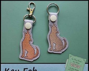 ITH Coyote Key Fob, Coyote Bag Tag,Animal Key Fob, Coyote Snap Tab, Coyote Machine Embroidery, Coyote Embroidery DIGITAL FILE