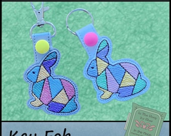 ITH Geometric Bunny Key Fob, Bunny Bag Tag, Easter Snap Tab, Easter Machine Embroidery Design, Stained Glass Embroidery, DIGITAL FILE