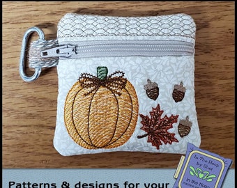 ITH Fall Harvest Mini Zipper Bag, Pumpkin Zipper Bag, In The Hoop Zipper Bag, Fall Zipper Bag, Dall Embroidery, 4x4 Hoop - DIGITAL FILE