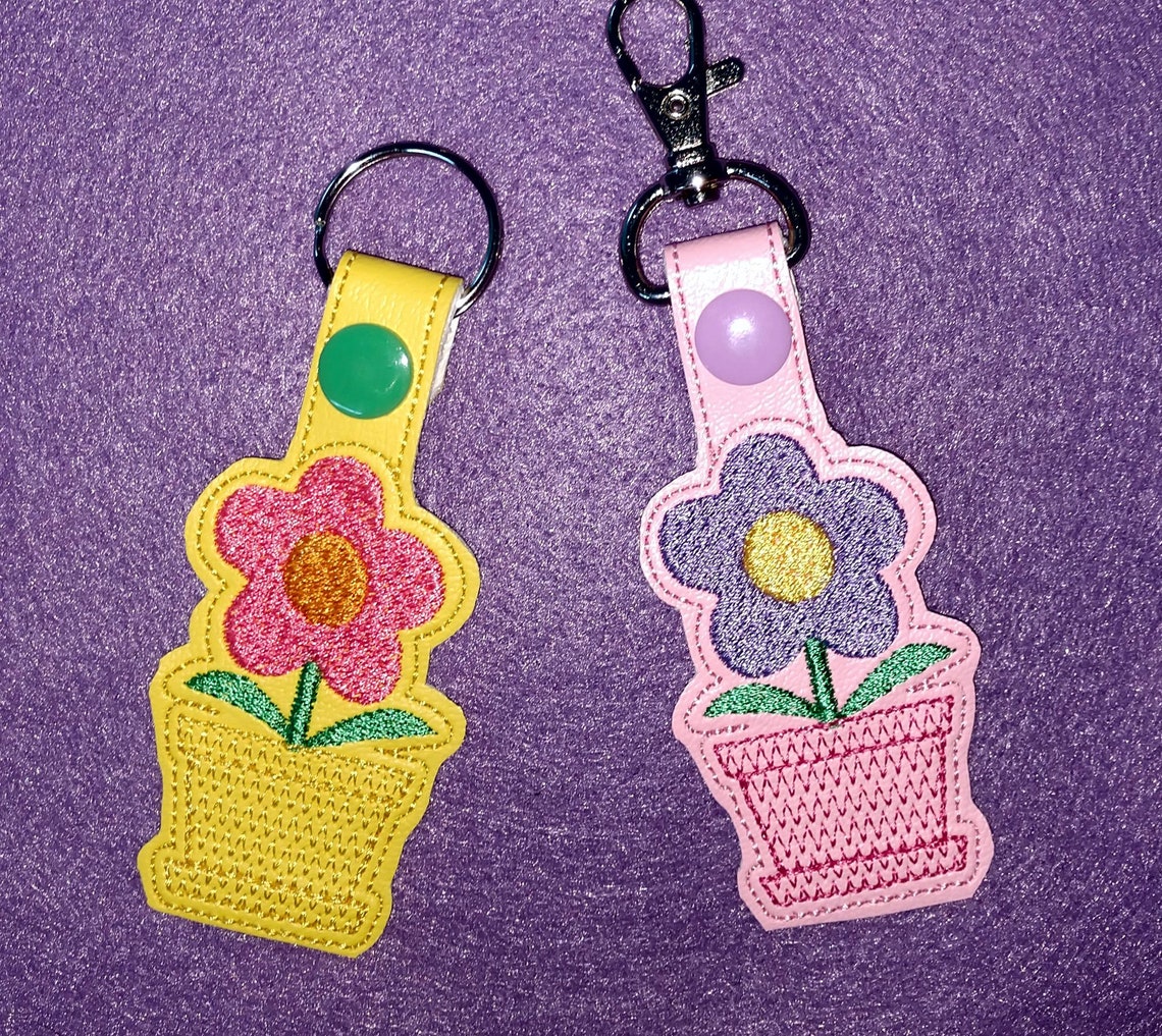 ITH Potted Flower Key Fob Flower Bag Tag Vinyl Key Fob Etsy