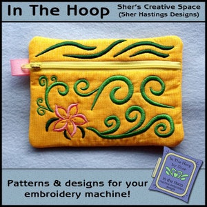 ITH Flower and Swishes Zipper Bag, Flower Zipper Bag, The Hoop Zipper Bag, Flower Embroidery, 5 x 7 Hoop - DIGITAL FILE