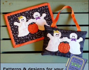 ITH Ghostly Friends Mug Rug - Halloween Decor - In The Hoop Halloween - Embroidery Design - Applique - DIGITAL FILE