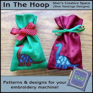 ITH Dinosaur Treat Bag, Dinosaur Gift Bag, Kids Treat Bag, Dinosaur Machine Borduurwerk, Dinosaur Borduurontwerp - DIGITAAL BESTAND