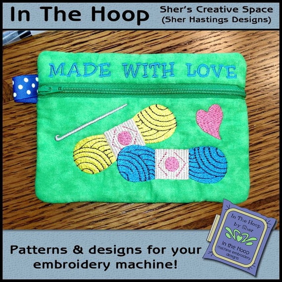 ITH Crochet Zipper Bag, In The Hoop Zipper Bag, Yarn Zipper Bag, Crochet Embroidery, Hobby Embroidery, Yarn Embroidery 5x7 Hoop DIGITAL FILE
