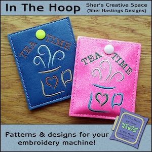 ITH Artful Tea Small Tea Bag Holder, Small Tea Bag Wallet, Aro 4 X 4, Bordado de té, Diseño de bordado de máquina de billetera - ARCHIVO DIGITAL