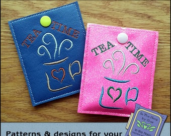 ITH Artful Tea Small Tea Bag Holder, Small Tea Bag Wallet, 4 X 4 Hoop, Tea Embroidery, Wallet Machine Embroidery Design - DIGITAL FILE