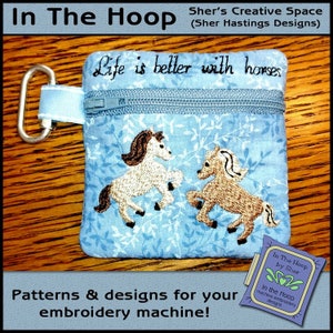 ITH Horse Mini Zipper Bag - Horse Zipper Bag - In The Hoop Zipper Bag - Horse Machine Borduurwerk Design - 4x4 Hoop - DIGITAAL BESTAND