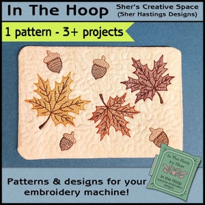ITH Autumn Leaves Mug Rug, Autumn Embroidery, In The Hoop Fall Mug Rug, Autumn Leaves Doorknob Hanger, Fall Embroidery DIGITAL FILE