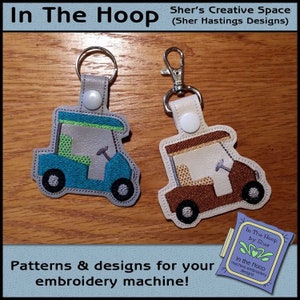 ITH Golf Cart Key Fob, Golf Cart Bag Tag, Golf Cart Snap Tab, Golf Cart Machine Embroidery, Golf Embroidery, Golfer Embroidery, DIGITAL FILE