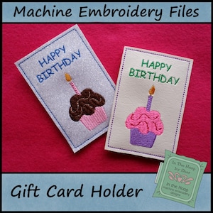 ITH Cupcake Geschenkkartenhalter, Geburtstagsgeschenk Kartenhalter, 4 X 4 Hoop, Geburtstag Maschinenstickerei, Geburtstagsstickerei, DIGITALE DATEI