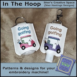 ITH Golf Cart Hand Sanitizer Holder, Golf Hand Sanitizer Holder, 5 X 7 Hoop, Golf Machine Borduurwerk, Golf Borduurwerk DIGITAAL BESTAND