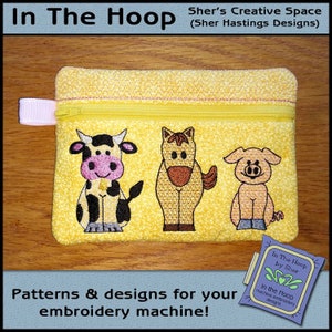 ITH Farm Animals Zipper Bag, Cow Zipper Bag, In The Hoop Zipper Bag, Horse Zipper Bag, Horse Embroidery Design - 5 x 7 Hoop - DIGITAAL BESTAND