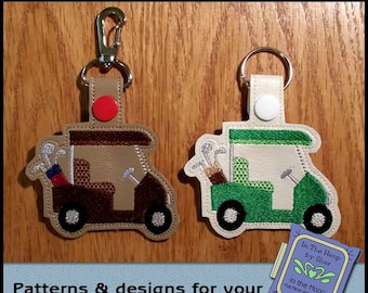 ITH Golf Cart With Clubs Key Fob, Golf Cart Key Fob, Golf Cart Bag Tag, Golf Embroidery, Golf Machine Embroidery, Golfing - DIGITAL FILE