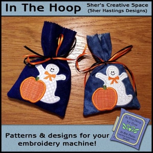 ITH Pumpkin & Ghost Treat Bag, Halloween Gift Bag, Halloween Treat Bag, Halloween Embroidery, Halloween Machine Embroidery - DIGITAL FILE