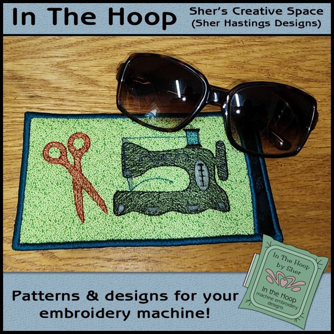 ITH Antique Sewing Machine Eyeglasses Holder, Sewing Machine Eyeglass Case, Hobby Embroidery