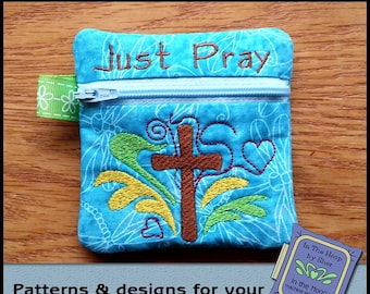 ITH Just Pray Mini Zipper Bag Religious Zipper Bag, Prayer Zipper Bag, Cross Zipper Bag, Cross Embroidery, Christian Embroidery DIGITAL FILE