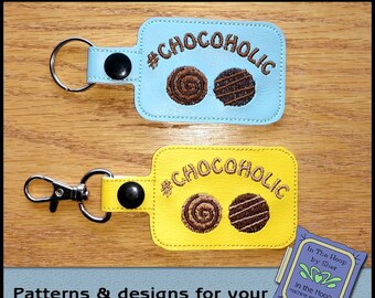 ITH Chocoholic Key Fob, Chocolate Bag Tag, Chocolate Key Fob, Chocolate Snap Tab, Foodie Machine Embroidery, Foodie Embroidery, DIGITAL FILE