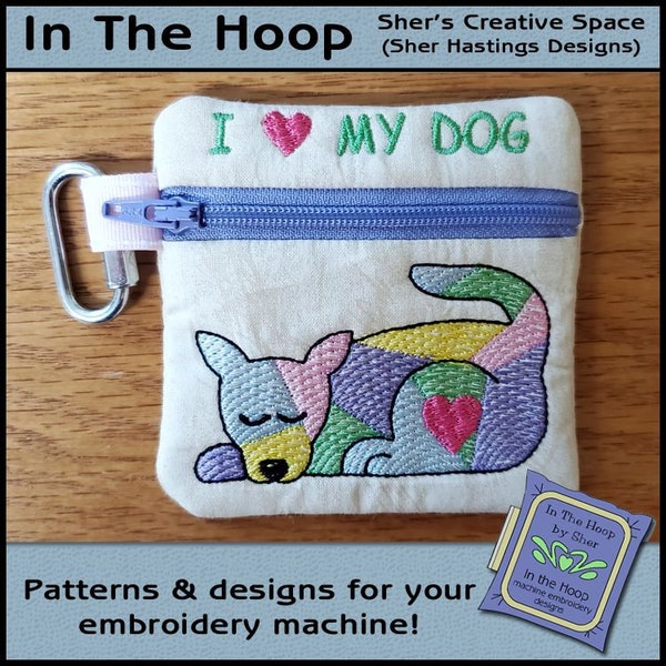 ITH Geometric Dog Mini Zipper Bag, Dog Zipper Bag, In The Hoop Zipper Bag, Dob Machine Embroidery, Dog Embroidery - 4x4 Hoop - DIGITAL FILE