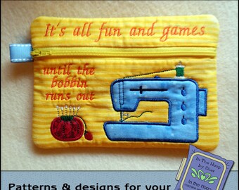 ITH Symaskin Dragkedja Väska, Sömnadstema Dragkedja Väska - Symaskin Broderi Design - 5x7 Hoop - DIGITAL FIL