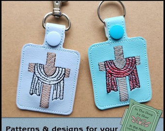 ITH Kreuz mit Tuch Schlüsselanhänger, Kreuz Schlüsselanhänger, religiöse Bag Tag, christlicher Schlüsselanhänger, religiöse Schlüsselanhänger, christliche Stickerei DIGITALDATEI