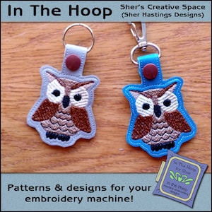ITH Howard le hibou porte-clés - hibou broderie - hibou sac Tag - hibou vinyle porte-clés - Snap Tab - hibou Machine broderie Design - fichier numérique