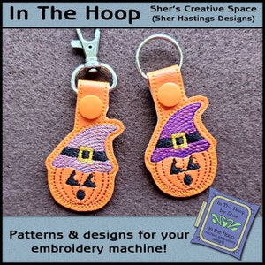 ITH Kürbis mit Hut Schlüsselanhänger - Kürbis Schlüsselanhänger - Halloween Taschenanhänger - Halloween Schlüsselanhänger - Maschinenstickerei Design - DIGITALE DATEI