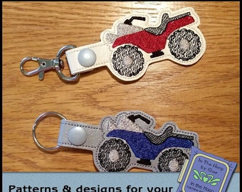 ITH Four Wheeler Key Fob, Four Wheeler Bag Tag, Four Wheeler Snap Tab, Four Wheeler Machine Embroidery, Four Wheeler Embroidery DIGITAL FILE