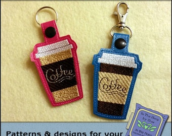 ITH Coffee To Go Key Fob, Coffee Key Fob, Coffee Bag Tag, Coffee Snap Tab, Coffee Embroidery Design, Coffee Machine Embroidery, DIGITAL FILE