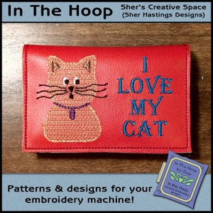 ITH Love My Cat Porta carte di credito, Cat Wallet, Cat Credit Card Case, Cat Embroidery Design, Cat Machine Embroidery, 5x7 Hoop - DIGITAL FILE